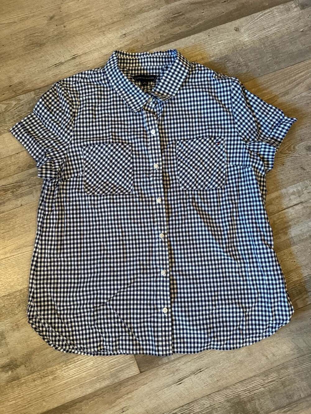 Tommy Hilfiger Stretch Shirt Women’s XL Blue Cotton Short Sleeve